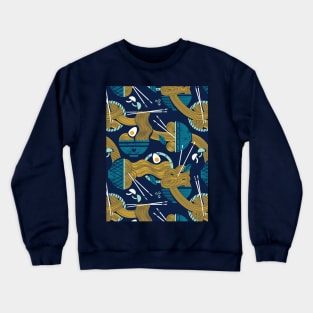 Noodles connection // pattern // midnight blue background teal and aqua bowls yellow pasta Crewneck Sweatshirt